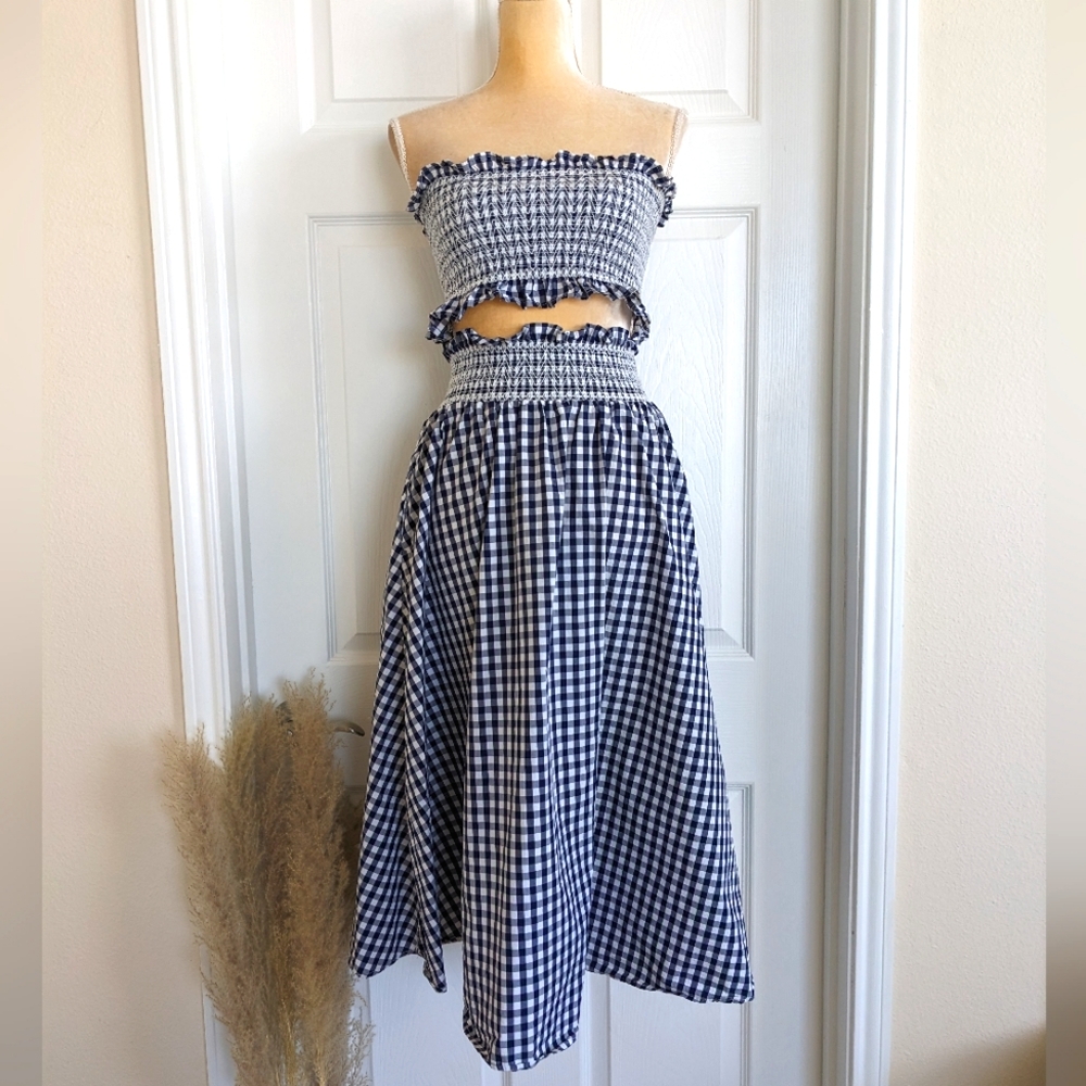 Zara Blue and White A-Line Midi Skirt Set